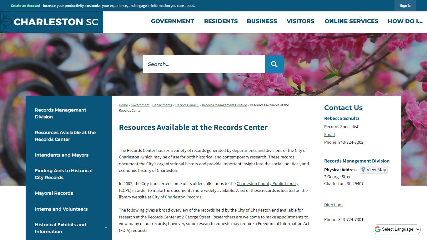 Resources Available at the Records Center | Charleston, SC - Official ...